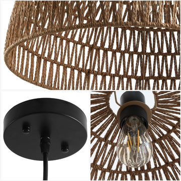 Campana 20" Bohemian Modern Woven Rattan/Iron LED Pendant